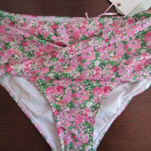 NWT SweetHoney Pink & Green Floral Swim Bottoms (Size X-Small)
